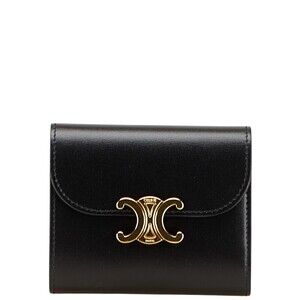 Celine Triomphe Logo Bifold Wallet Black Leather